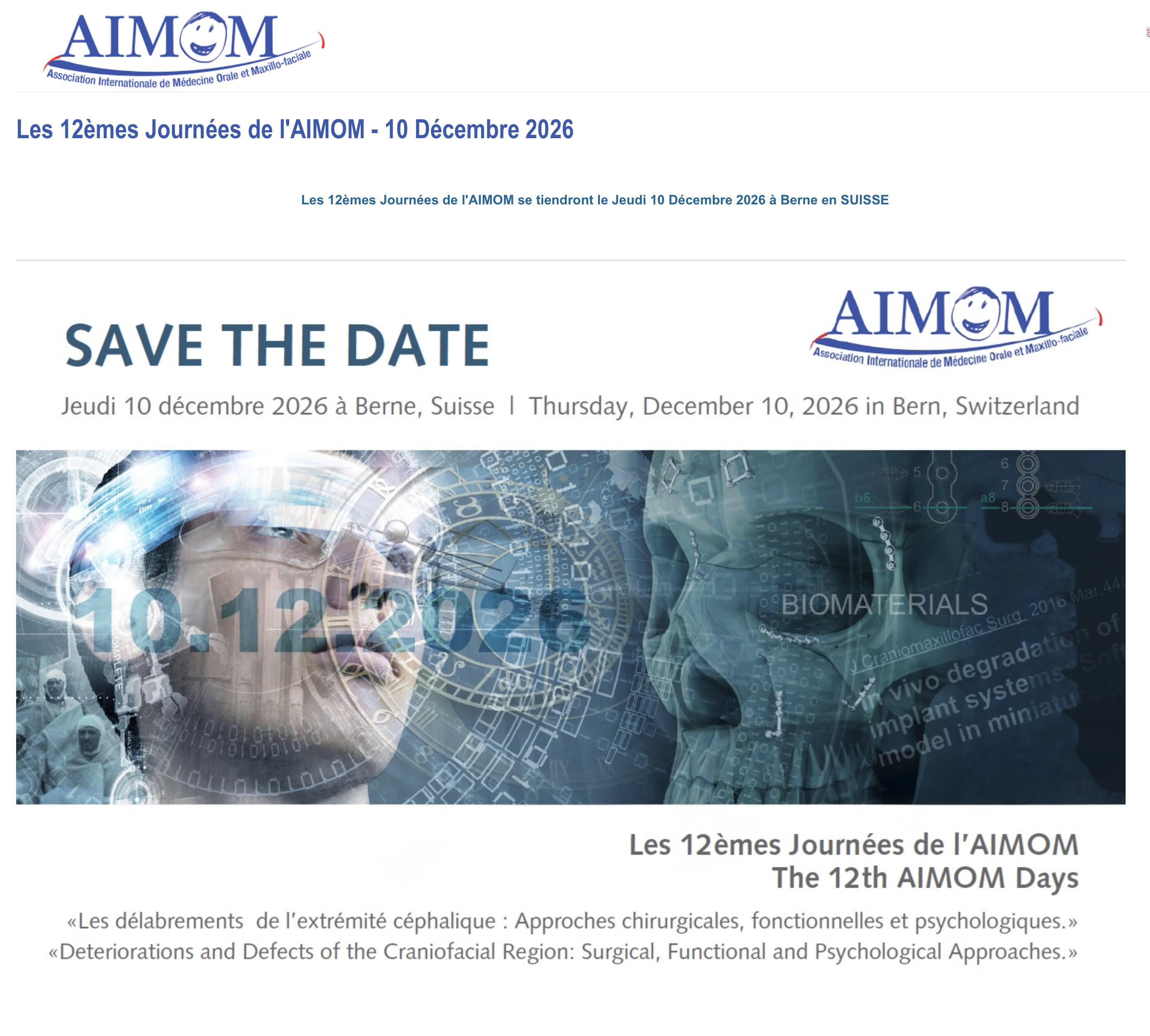 12èmes Journées AIMOM Berne 10 décembre 2026